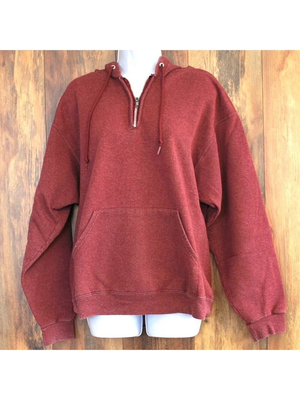 Fruit of the Loom Maroon 1/4 Zip Pullover Hoodie L